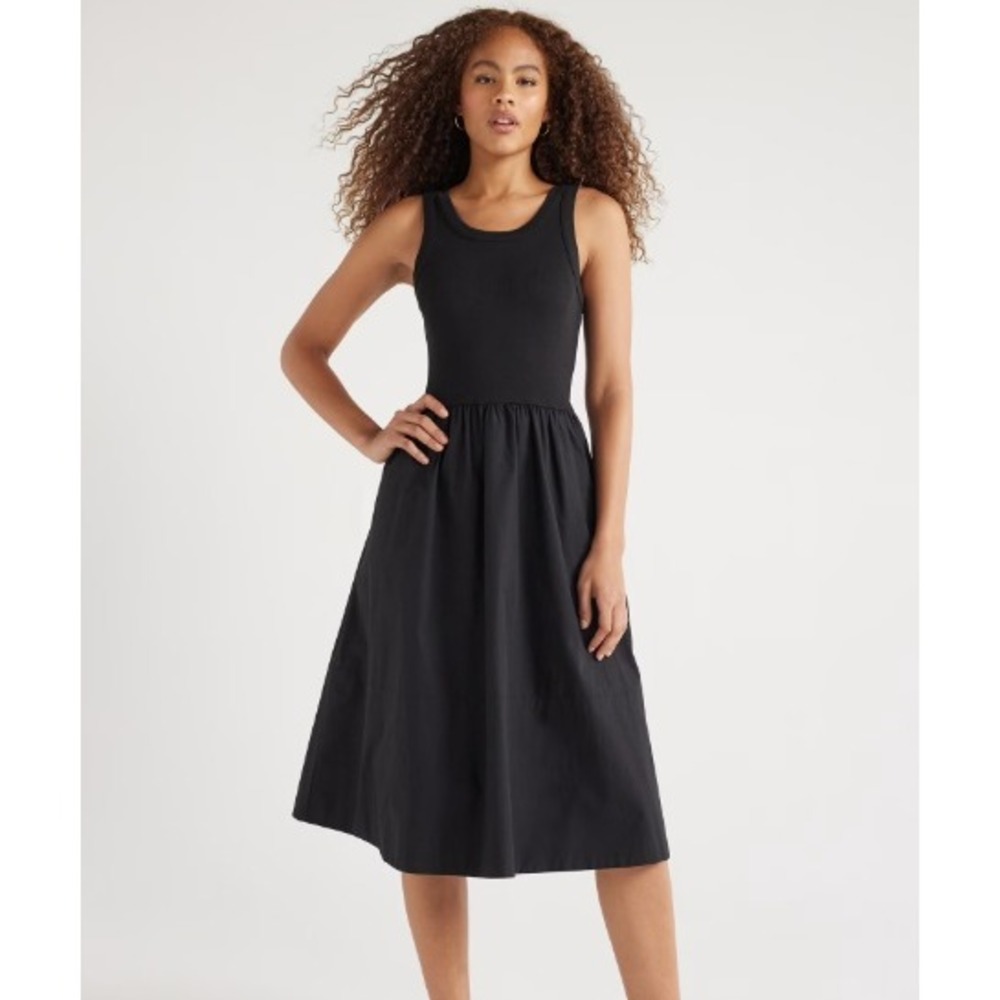 Free Assembly Womens Black Ribbed Tank Mixed Media Midi Dress Small NWT